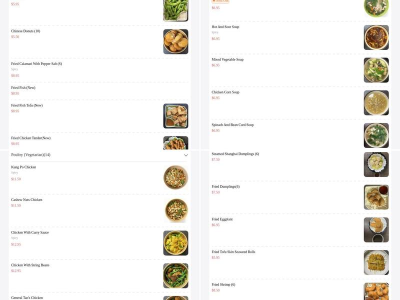 Harmony Vegetarian Menu