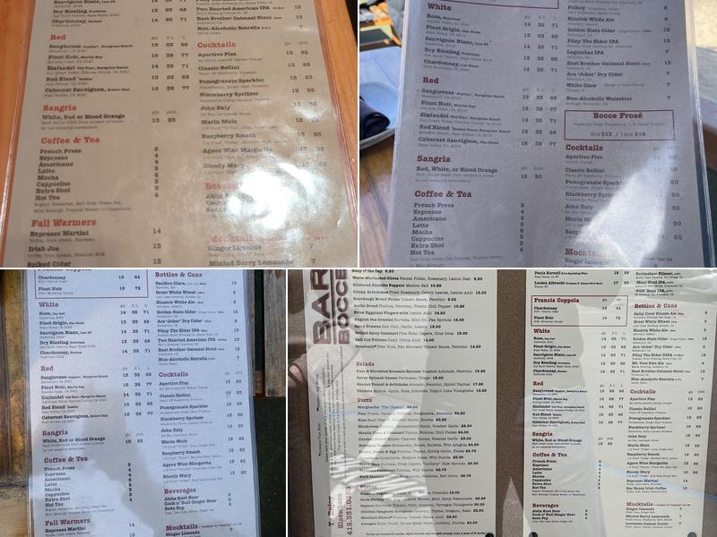 Bar Bocce Menu