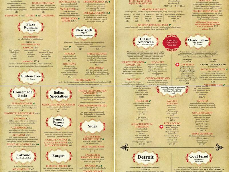 Tony's Pizza Napoletana Menu