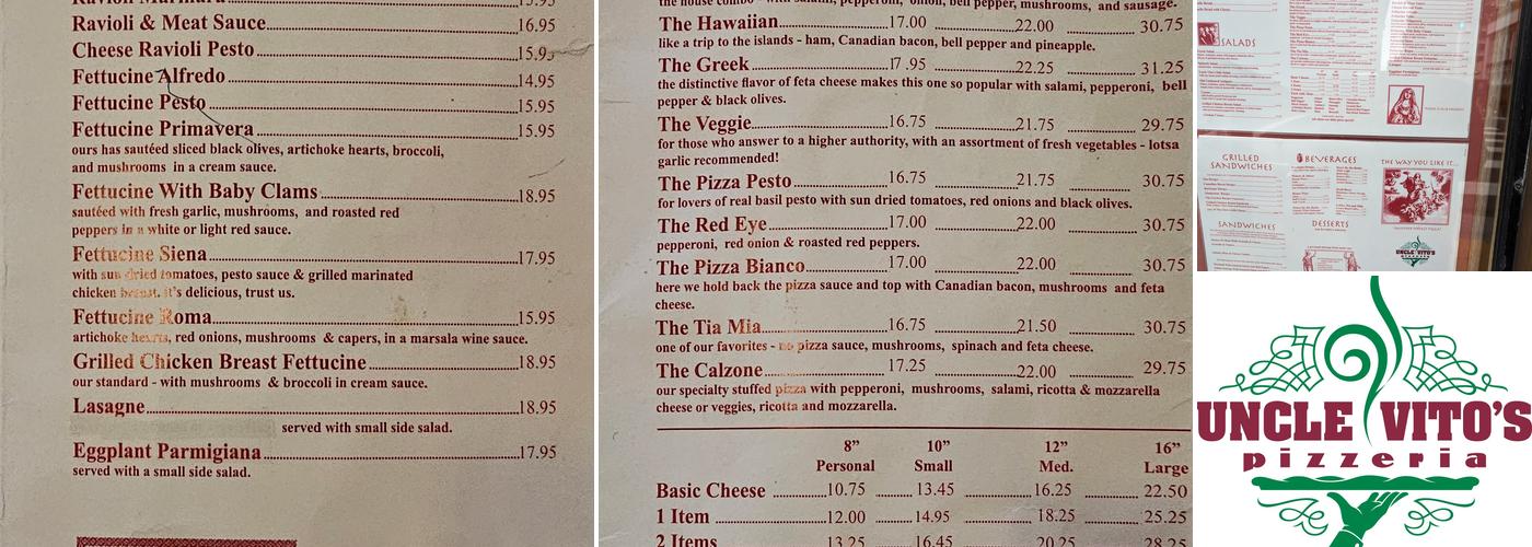 Uncle Vito's Pizza Menu