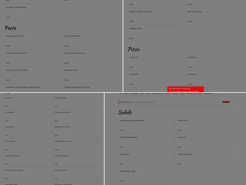 Marina Pizza and Pasta Menu