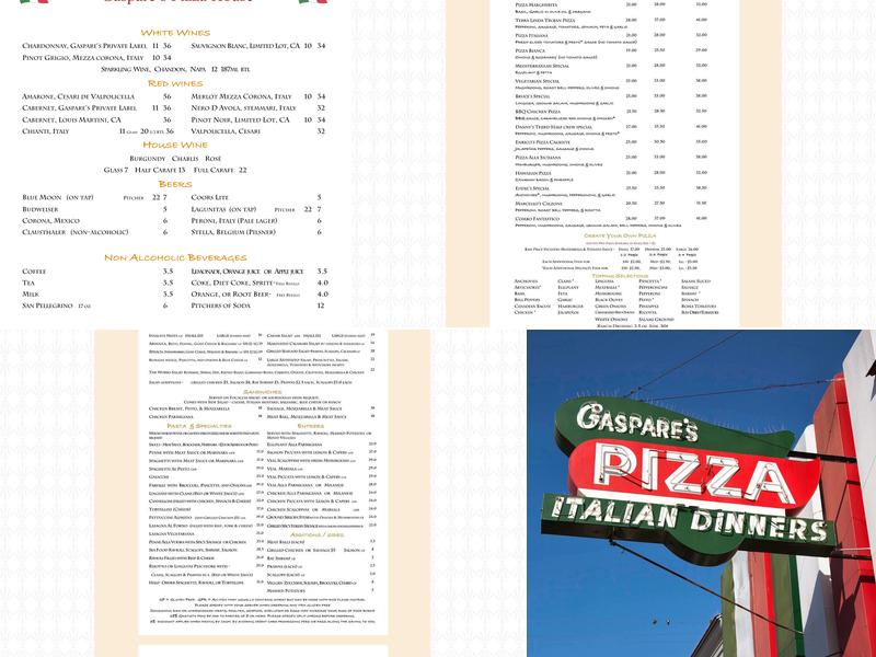 Gaspare's Pizza House & Italian Restaurant Menu