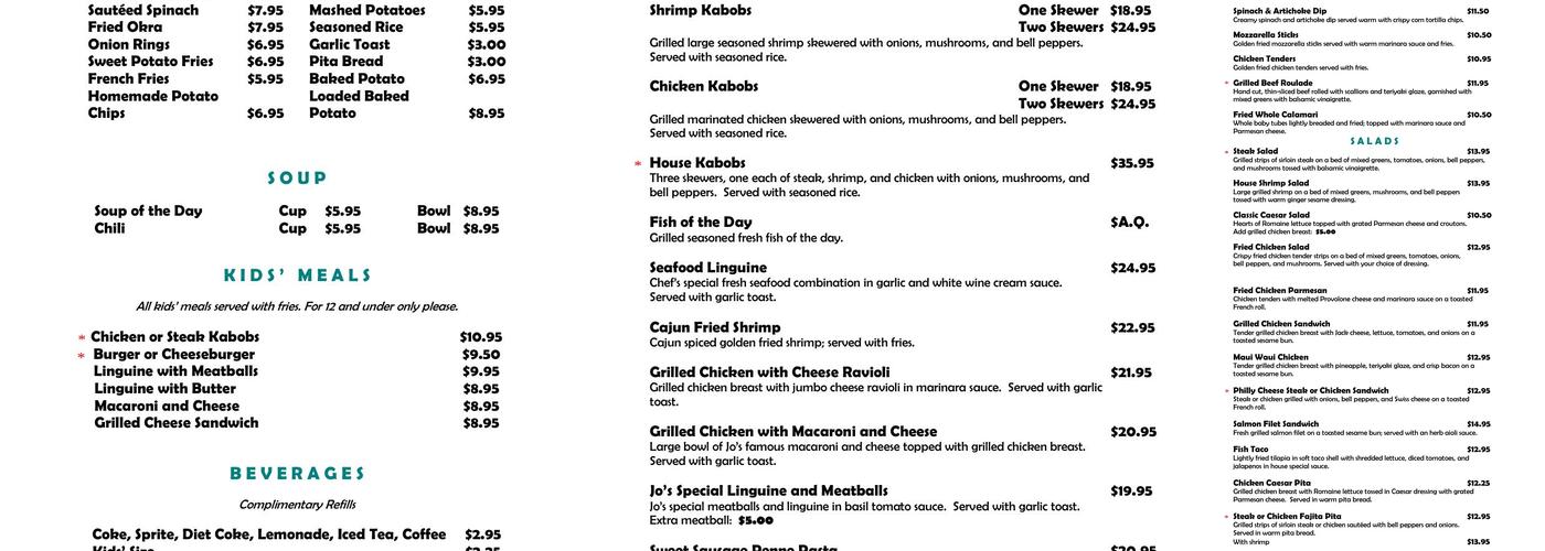 Jo's Grille Menu