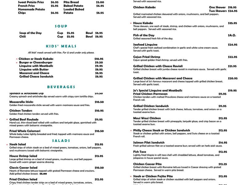 Jo's Grille Menu