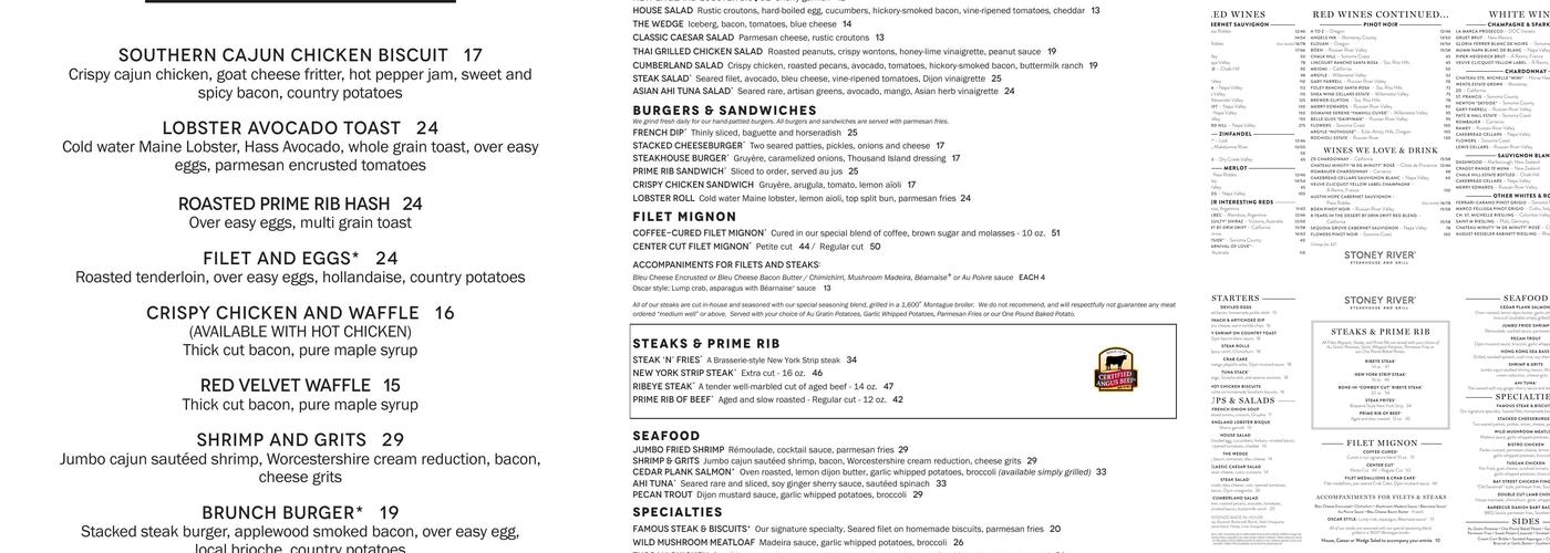 Stoney River Steakhouse and Grill Menu