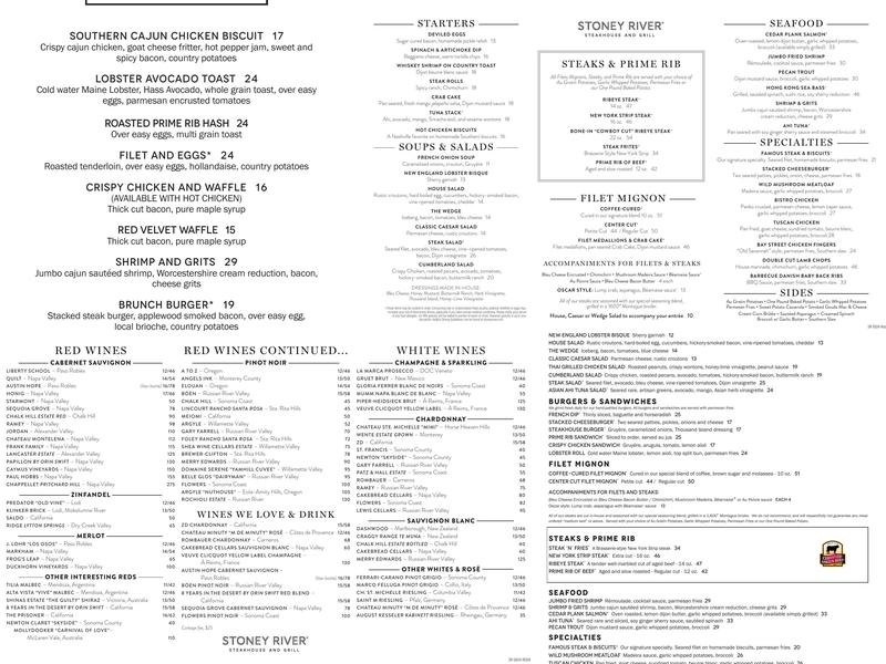 Stoney River Steakhouse and Grill Menu