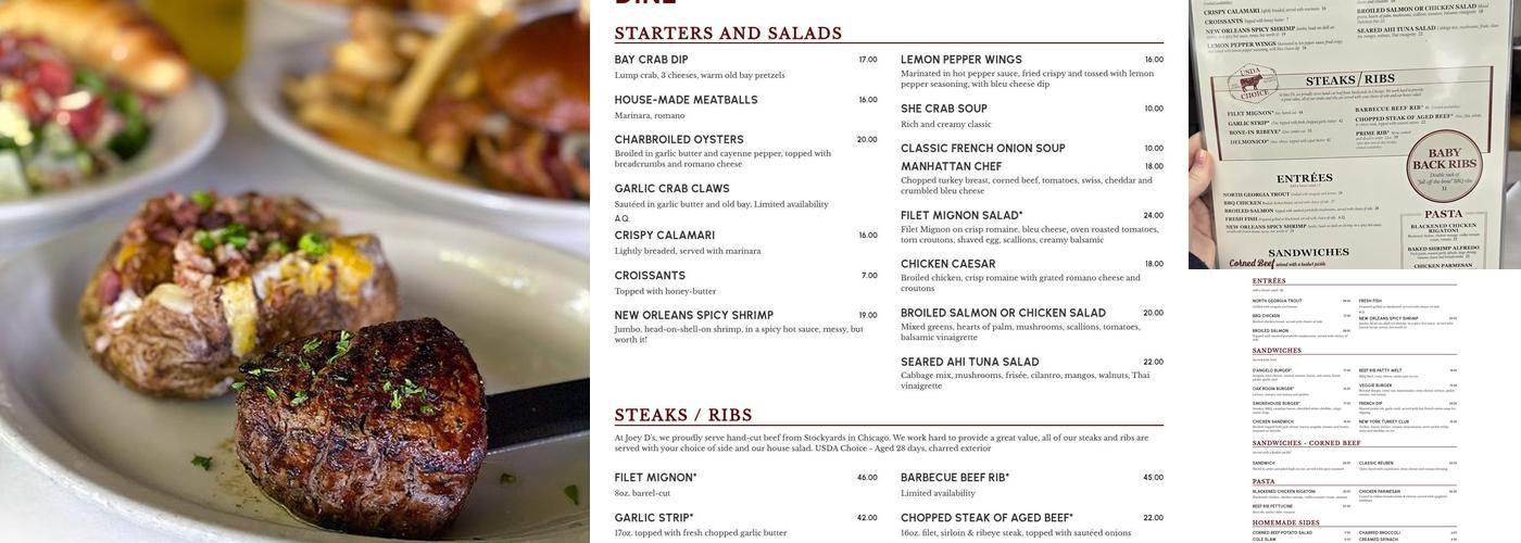 Joey D's Oak Room Menu