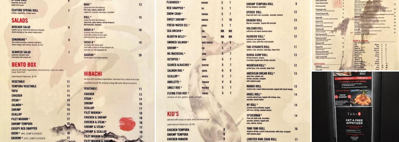 Taki Japanese Steakhouse Menu