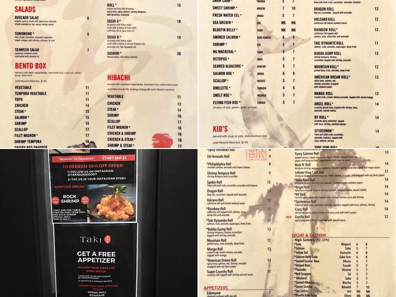 Taki Japanese Steakhouse Menu