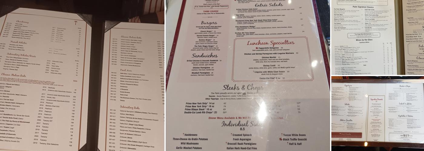 The Palm - Atlanta Menu