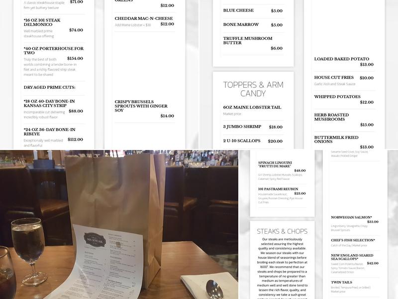 101 Steak Menu
