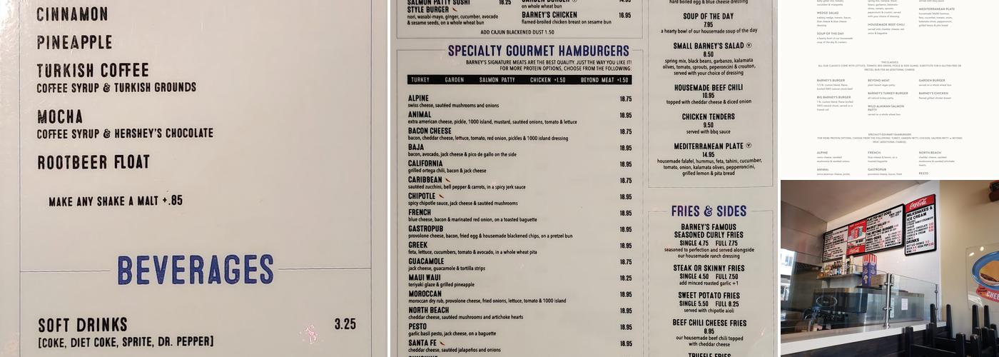 Barney's Gourmet Hamburgers Menu