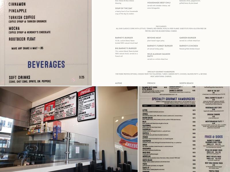 Barney's Gourmet Hamburgers Menu
