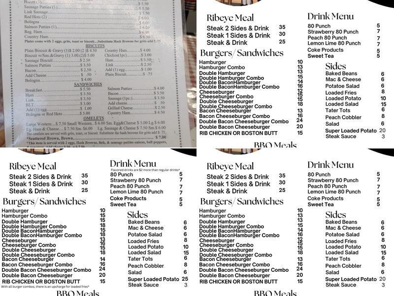 Hwy 80 Cafe Menu