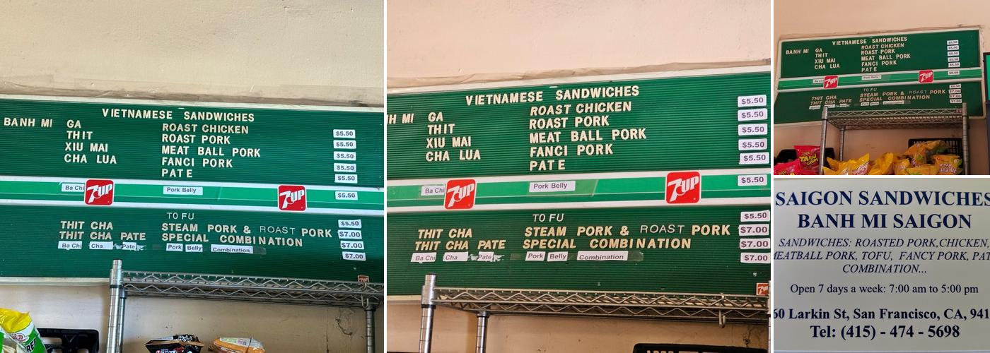 Saigon Sandwich Menu