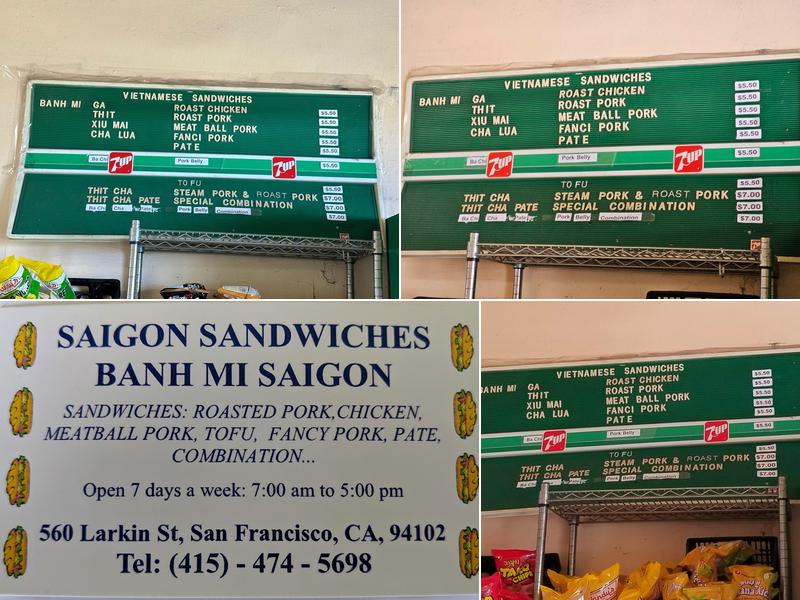 Saigon Sandwich Menu