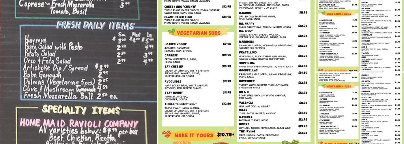 Irving Subs Menu