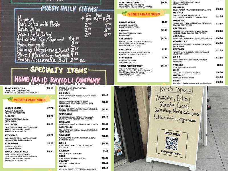 Irving Subs Menu