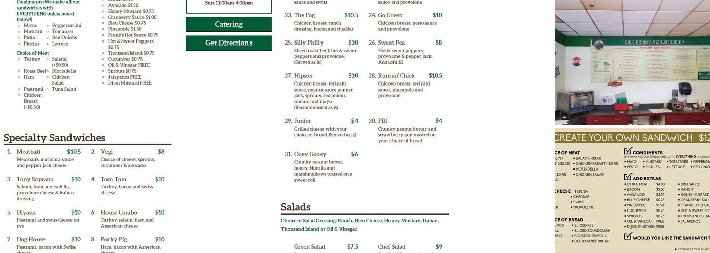 Mr. Pickles Menu