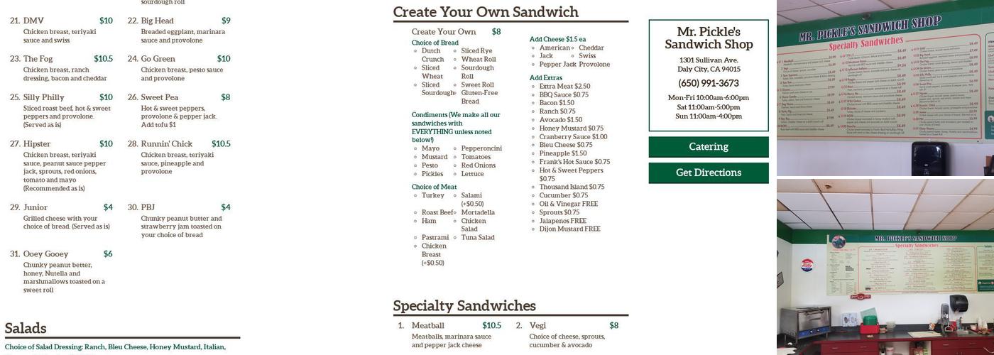 Mr. Pickles Menu