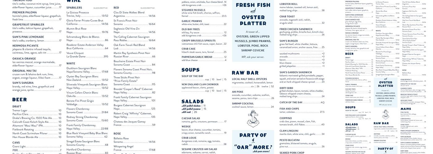 Sam's Anchor Cafe Menu