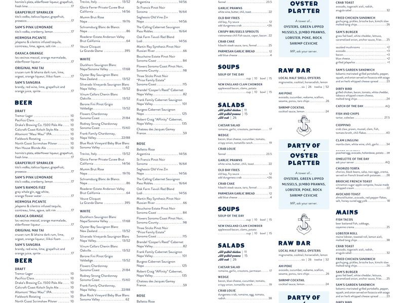 Sam's Anchor Cafe Menu