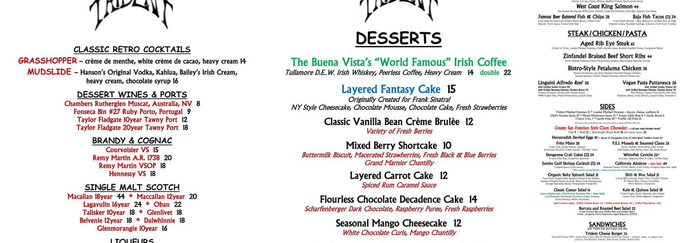 The Trident Menu