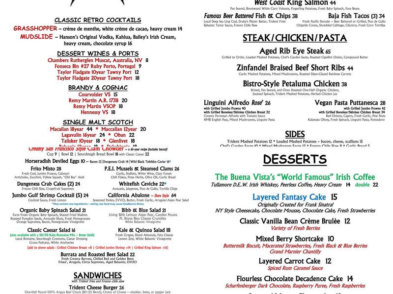 The Trident Menu