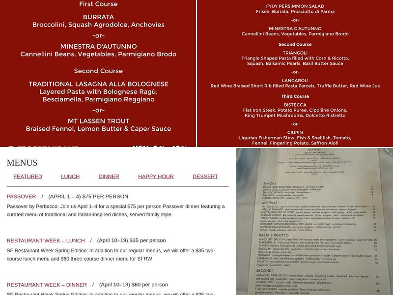 Perbacco Menu