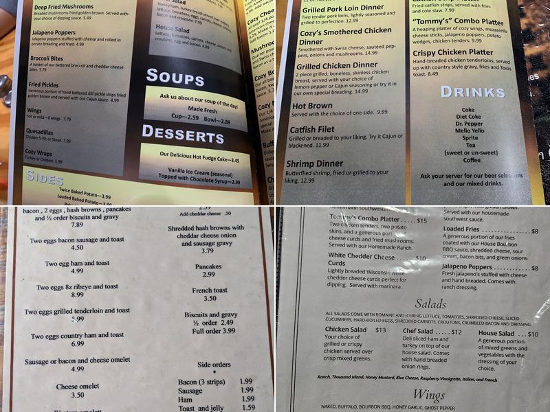 Cozy Corner Restaurant Menu