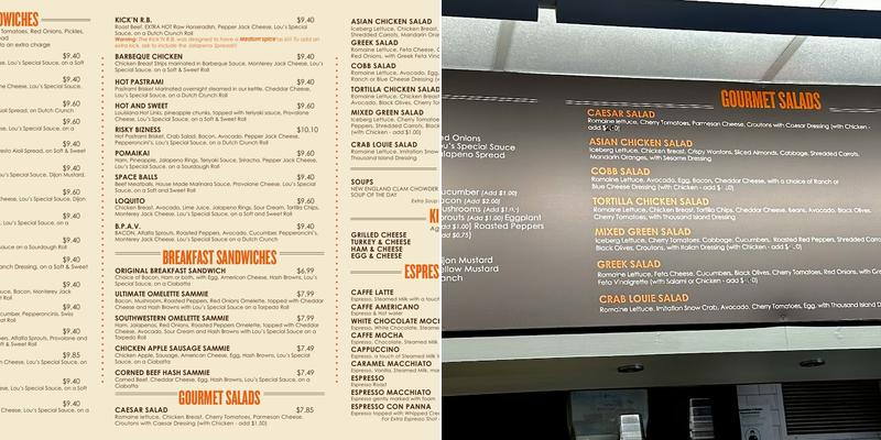 Lou's Cafe Menu