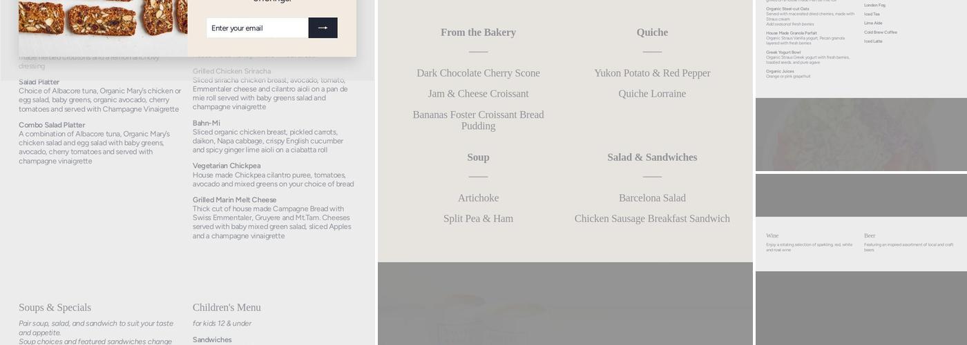 Rustic Bakery Menu