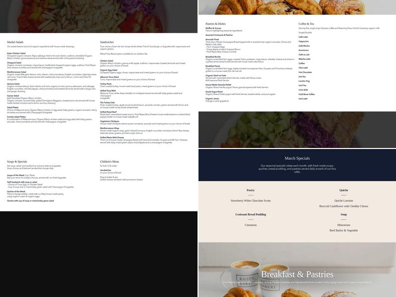 Rustic Bakery Menu