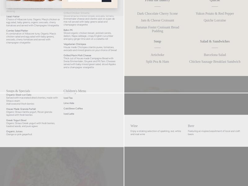 Rustic Bakery Menu
