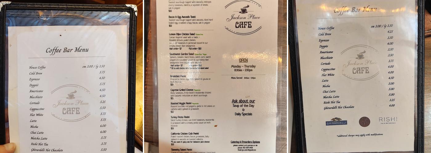 Jackson Place Café Menu