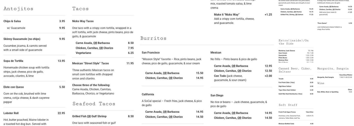 Tacko Menu