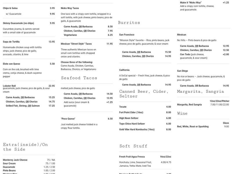Tacko Menu
