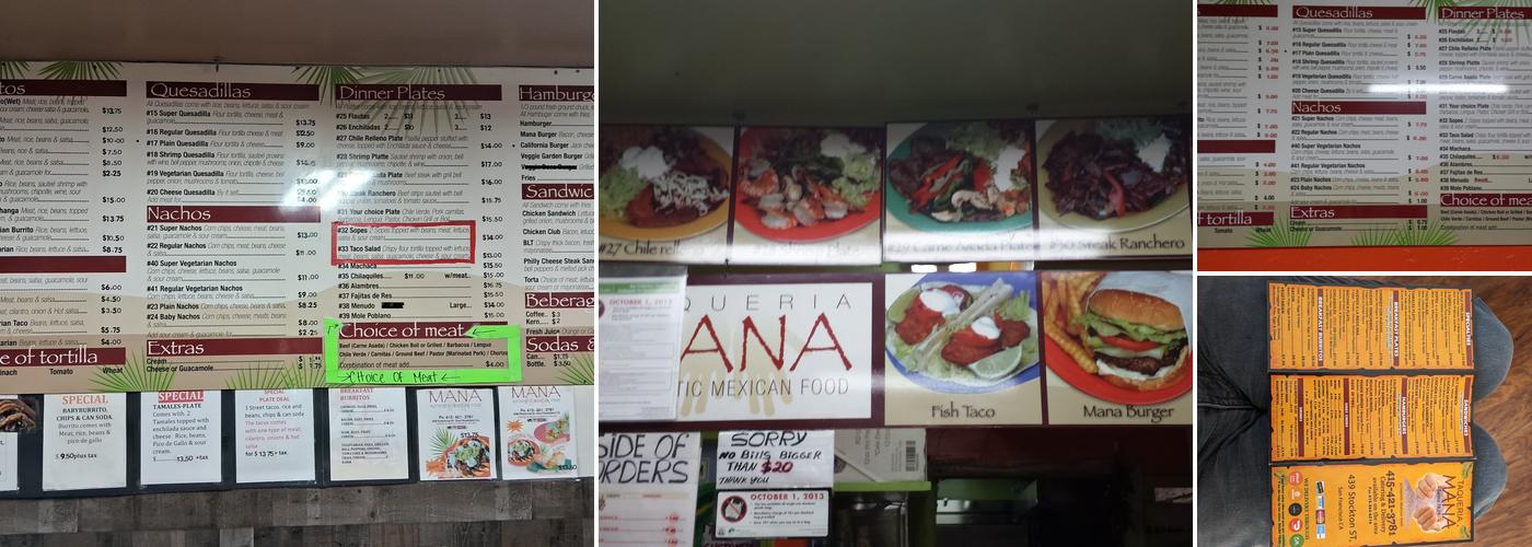 Taqueria Mana Menu