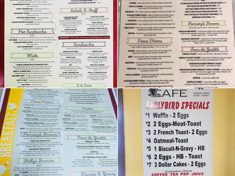 Billy's Cafe Menu