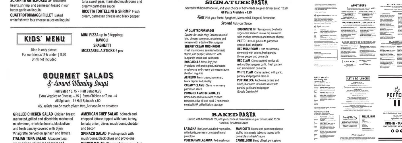 Sgt. Peffer's Cafe Italian Menu
