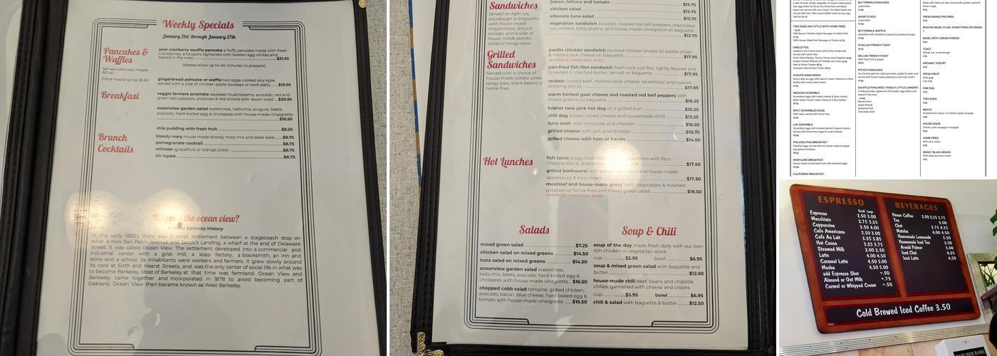 Oceanview Diner Menu
