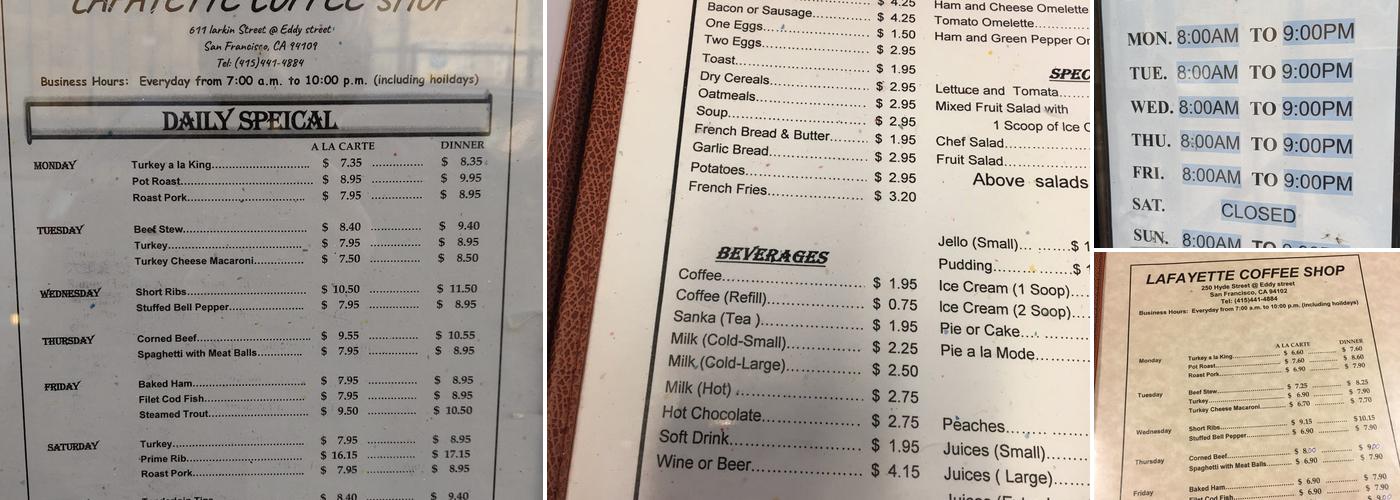 Lafayette Coffee Shop Menu