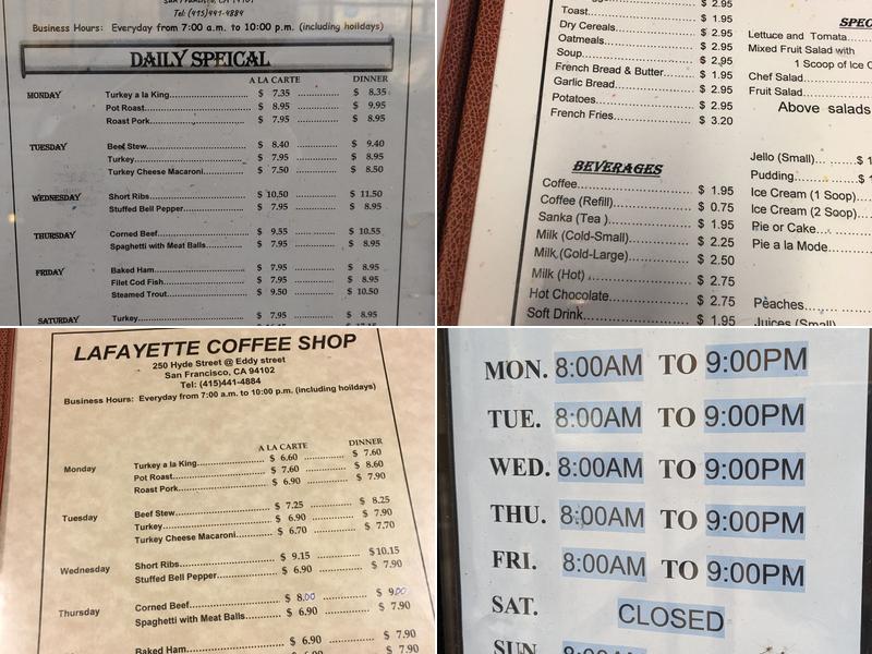 Lafayette Coffee Shop Menu