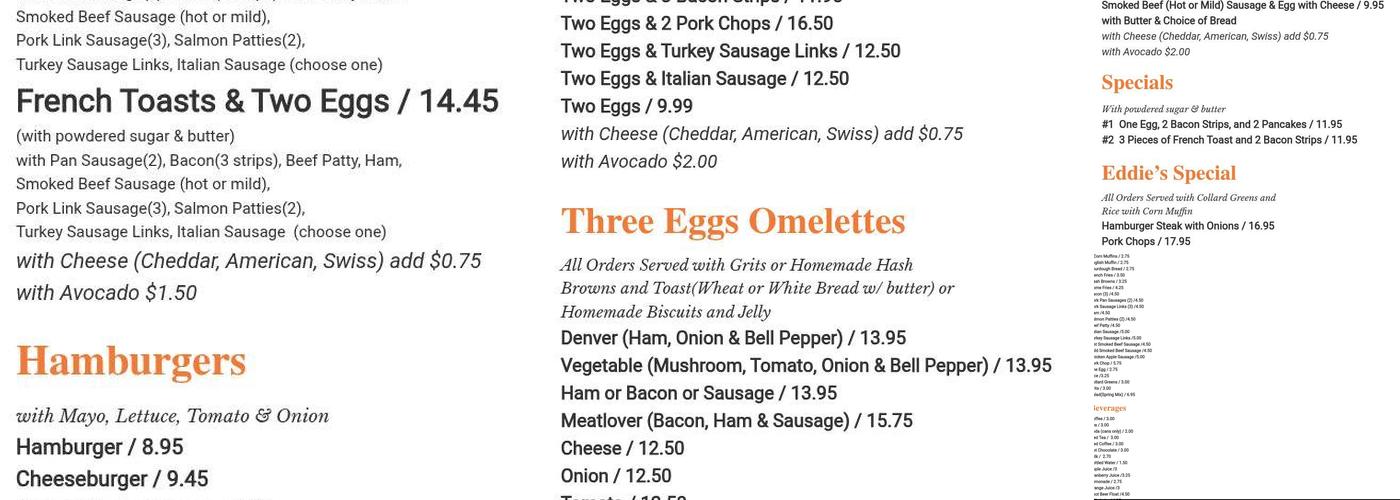 Eddie's Cafe Menu
