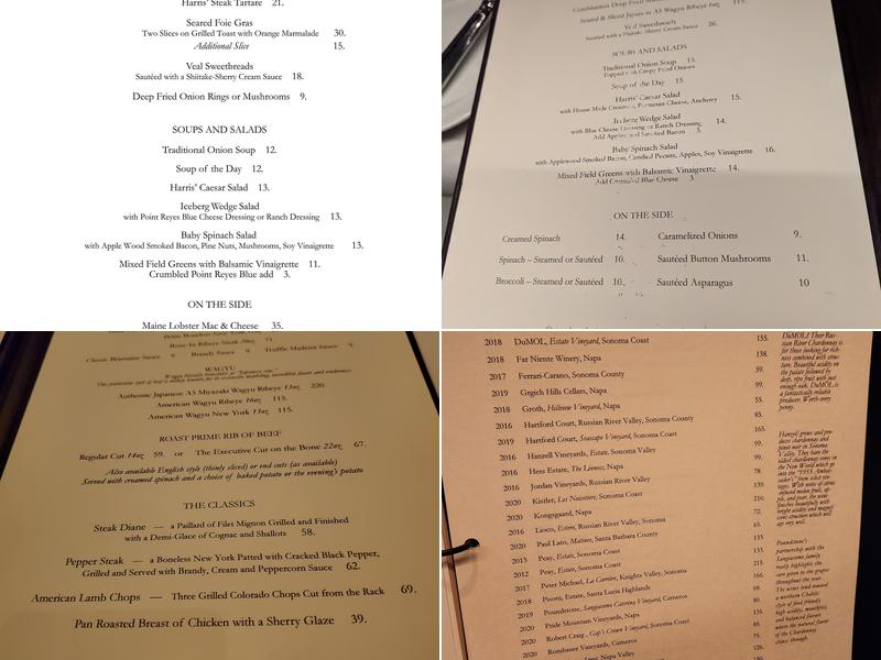 Harris' Restaurant - The San Francisco Steakhouse Menu