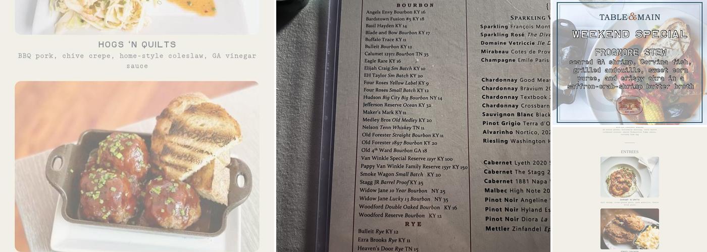 Table & Main | a southern tavern Menu