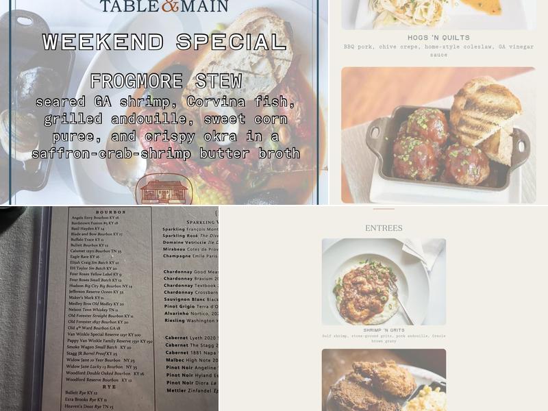 Table & Main | a southern tavern Menu