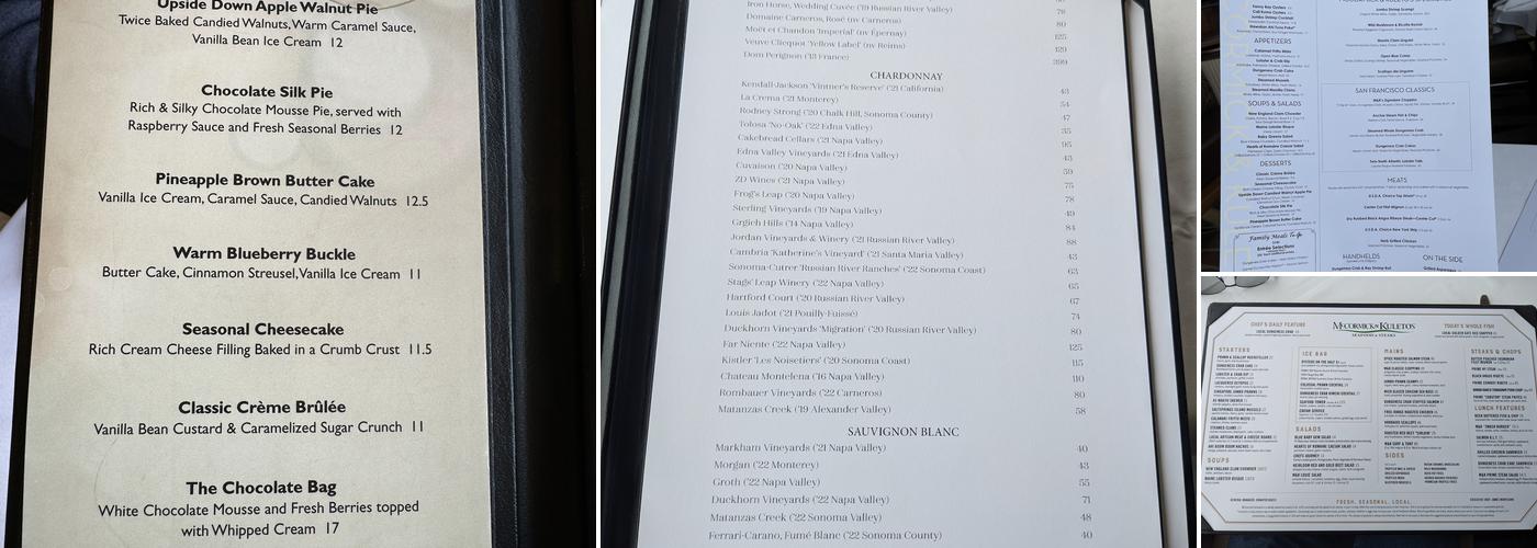 McCormick & Kuleto's Seafood & Steaks Menu