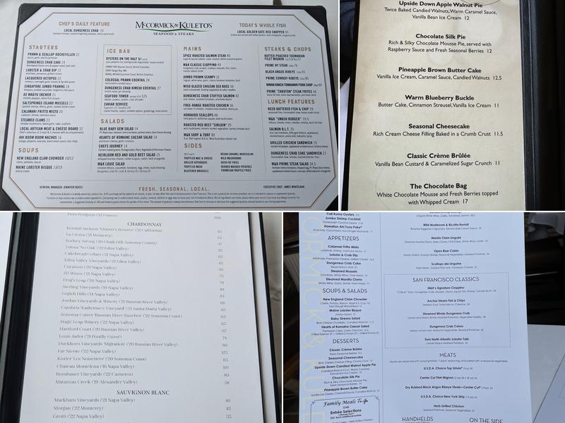 McCormick & Kuleto's Seafood & Steaks Menu