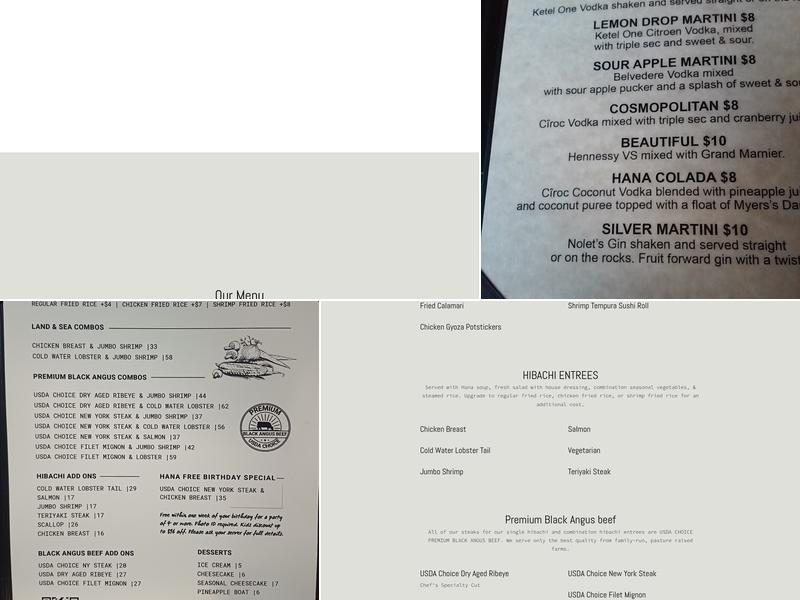 Hana Japan Steak and Seafood Menu